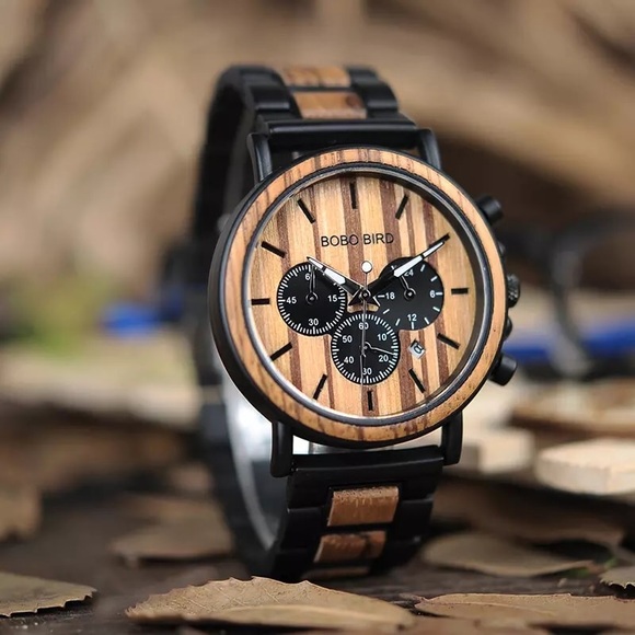 Luxury Zebra and Ebony Wood Chronograph Military Quartz Watch - Picture 1 of 16